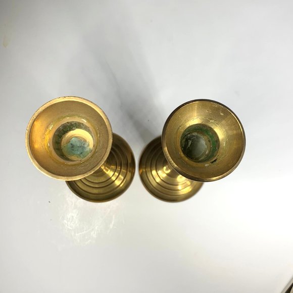 Vintage Art Deco Brass Candlesticks 7.25” Tall - Picture 2 of 4